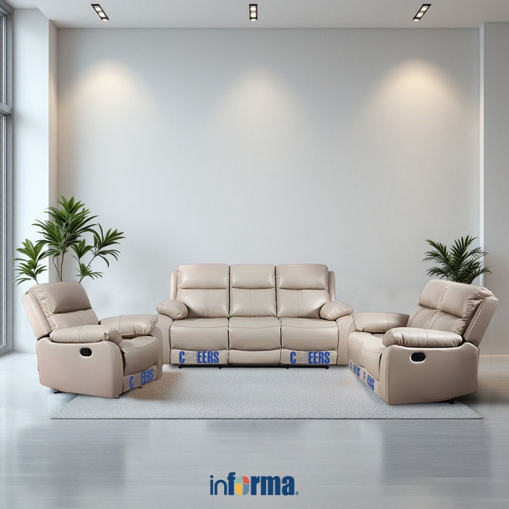 Informa Cheers Mario Set Sofa Recliner Kulit - Cokelat Latte Tempat Duduk Rebahan Sofa Santai Ruang 