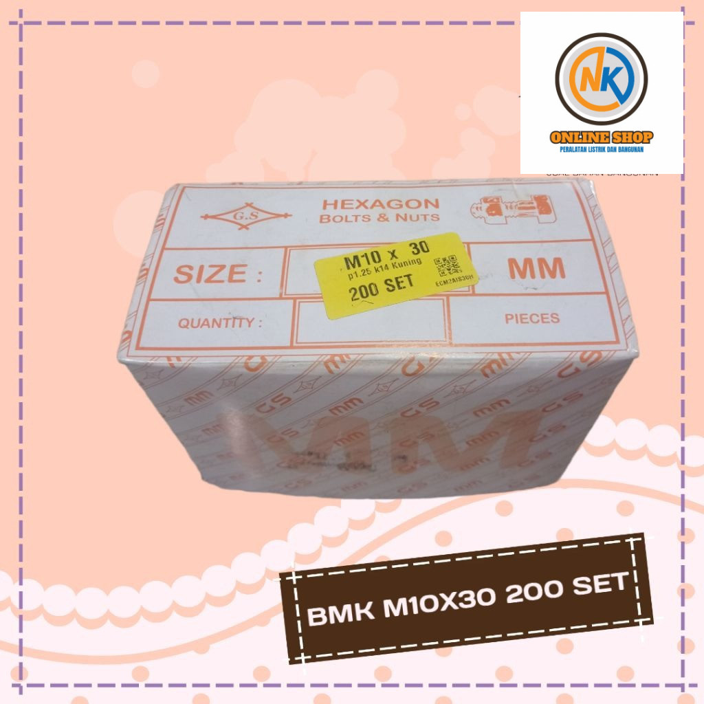 NK_ONLINESHOP MENJUAL BAUT MUR HEX KUNING M10 X 30 M10X30 KUNCI 14 MM DUS 200 SET