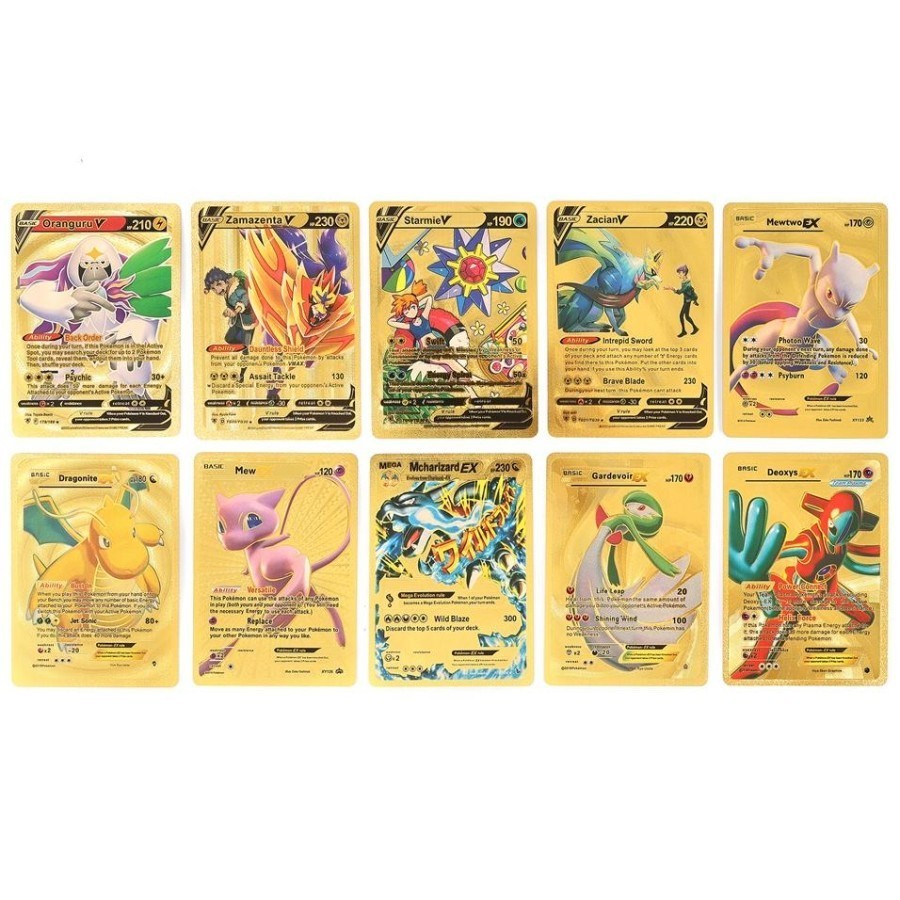 GMJ 55 Cartas Pokemon Gold Cards V Vmax Pokemon Card Golden Kids Game