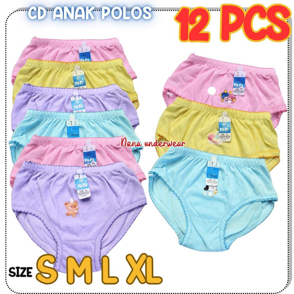 12 PCS CD ANAK CEWEK POLOS CELANA DALAM ANAK PEREMPUAN BAHAN KATUN MURAH MERIAH MURAH NONA UNDERWEAR