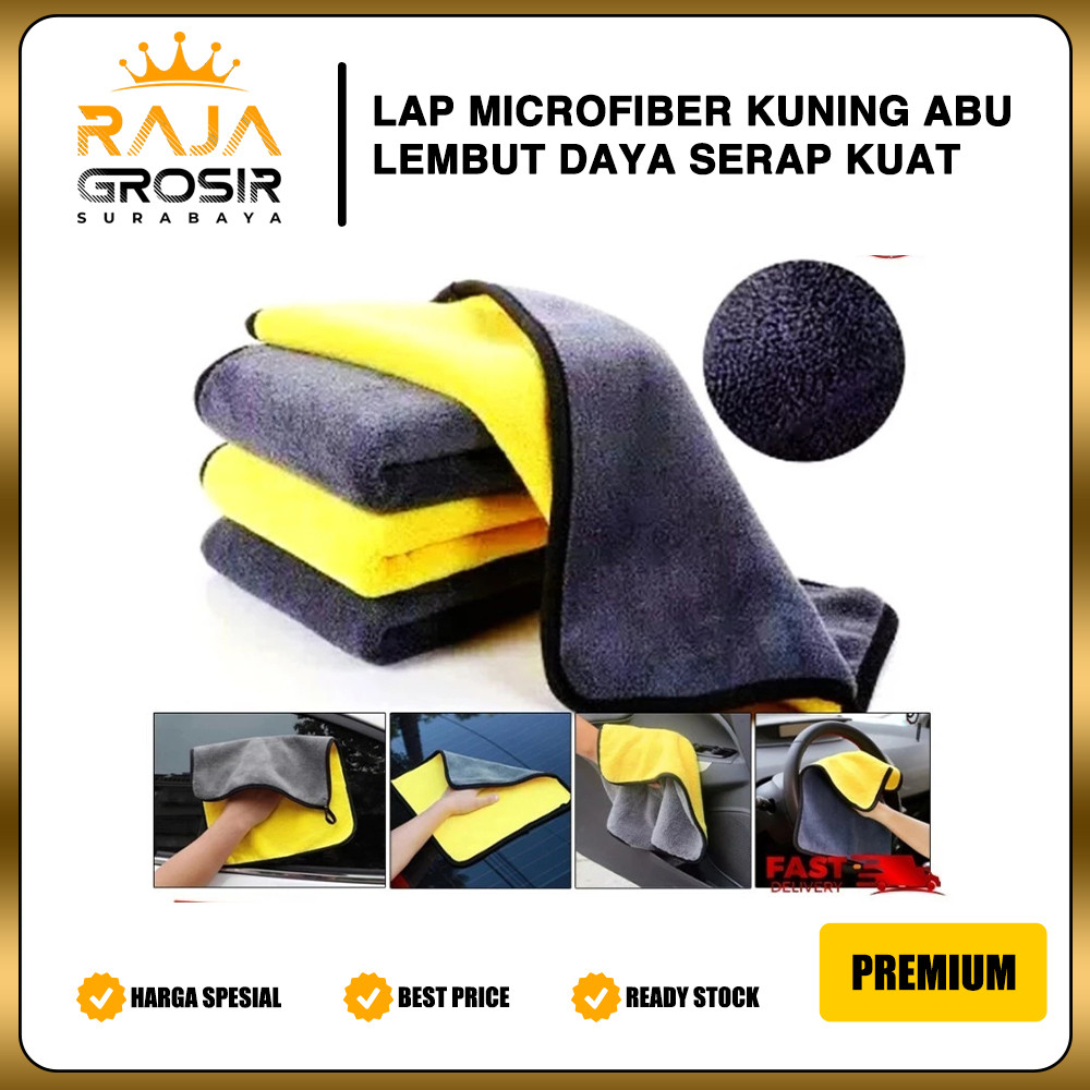 Lap Microfiber Mikrofiber Kuning Abu Lembut Halus Daya Serap Kuat Maksimal - Raja Grosir Surabaya