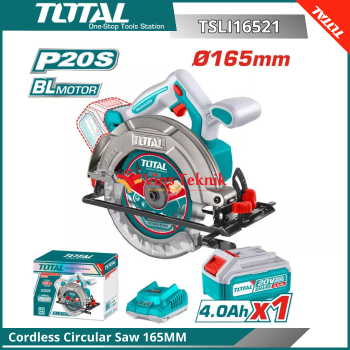 Cordless Circular Saw 165MM Gergaji Sirkel 6" Baterai 20V TOTAL TSLI16521
