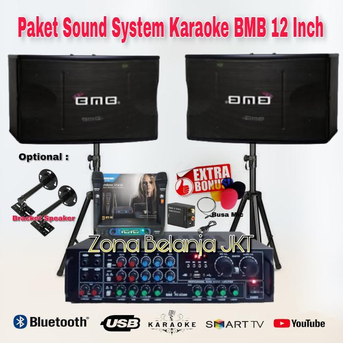 PAKET SOUND SYSTEM KARAOKE SPEAKER BMB 12 INCH AMPLI MIC ( SET 2 )
