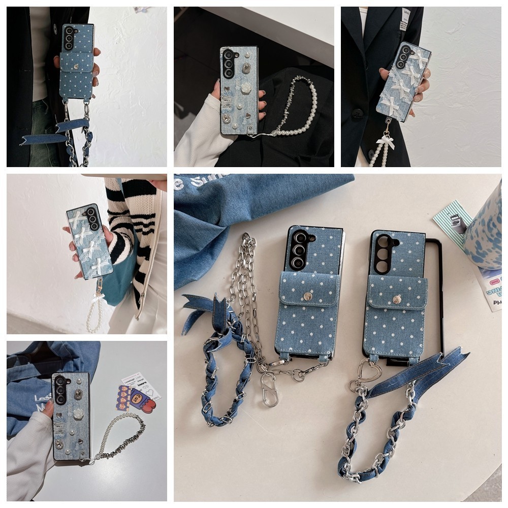 Kasus Bumper Mewah untuk Samsung Galaxy Z Fold6 Z Fold5 Fold4 Fold3 Kantong Dompet Desain Indah Klas