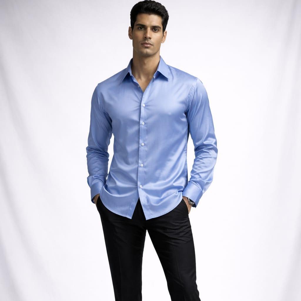 KEMEJA PRIA INDIA SATIN SILK DGN KANCING BERWARNA SILVER