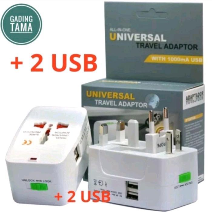 Stop Kontak Colokan Listrik + 2 USB Travel Adaptor Universal Internasional - -, -