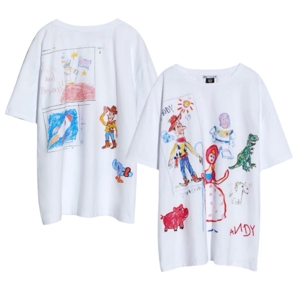 Zara Toy Story Putih Tshirt - Kaos Wanita Pria Oversize LD 100-140 Baju Atasan Wanita Pria Kekinian 