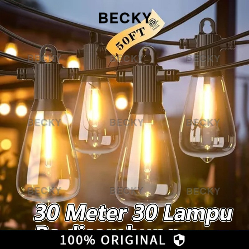 Kuning Lampu 30Meter Kabel 30 Lampu 1Set Dapat Diredupkan Lampu Gantung Outdoor Tahan Air Lampu Cafe