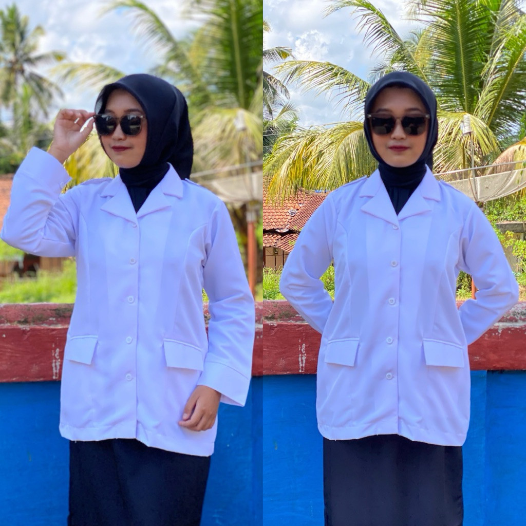 Baju Seragam Dinas PDH Putih Wanita Perawat Saku Bawah
