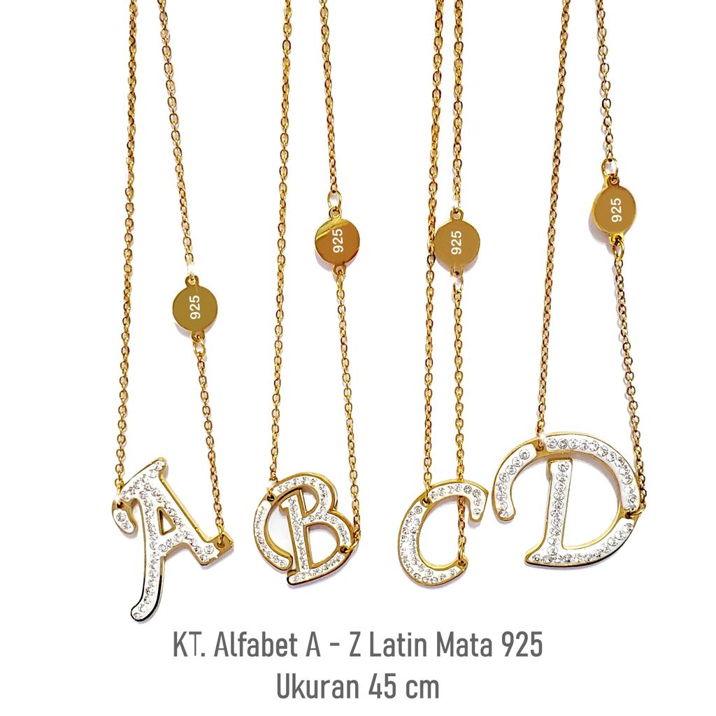 Kalung Stainless Steel Titanium Huruf Latin Permata Motif UBS 925 Inisial A - Z Gold 24K