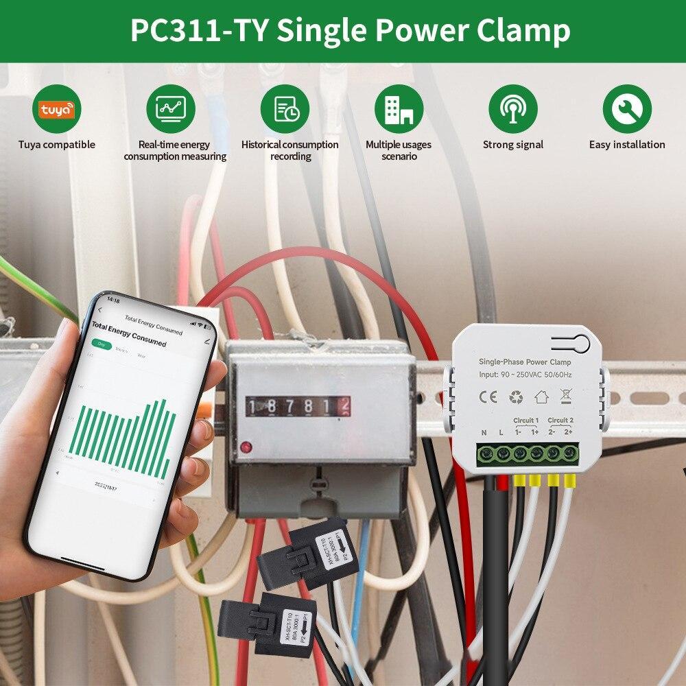 Smart Energy Meter WiFi 80A CT Clamp kWh Meter Monitor Listrik Real Time App Android iOS Ukur Tegang
