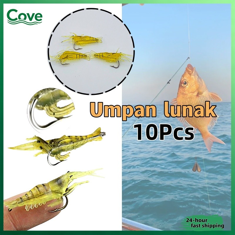 10Pcs Umpan Udang Tiruan Soft Lure Udang 4cm PVC Kail Pancing Udang Imitation Realistis Tahan Lama B