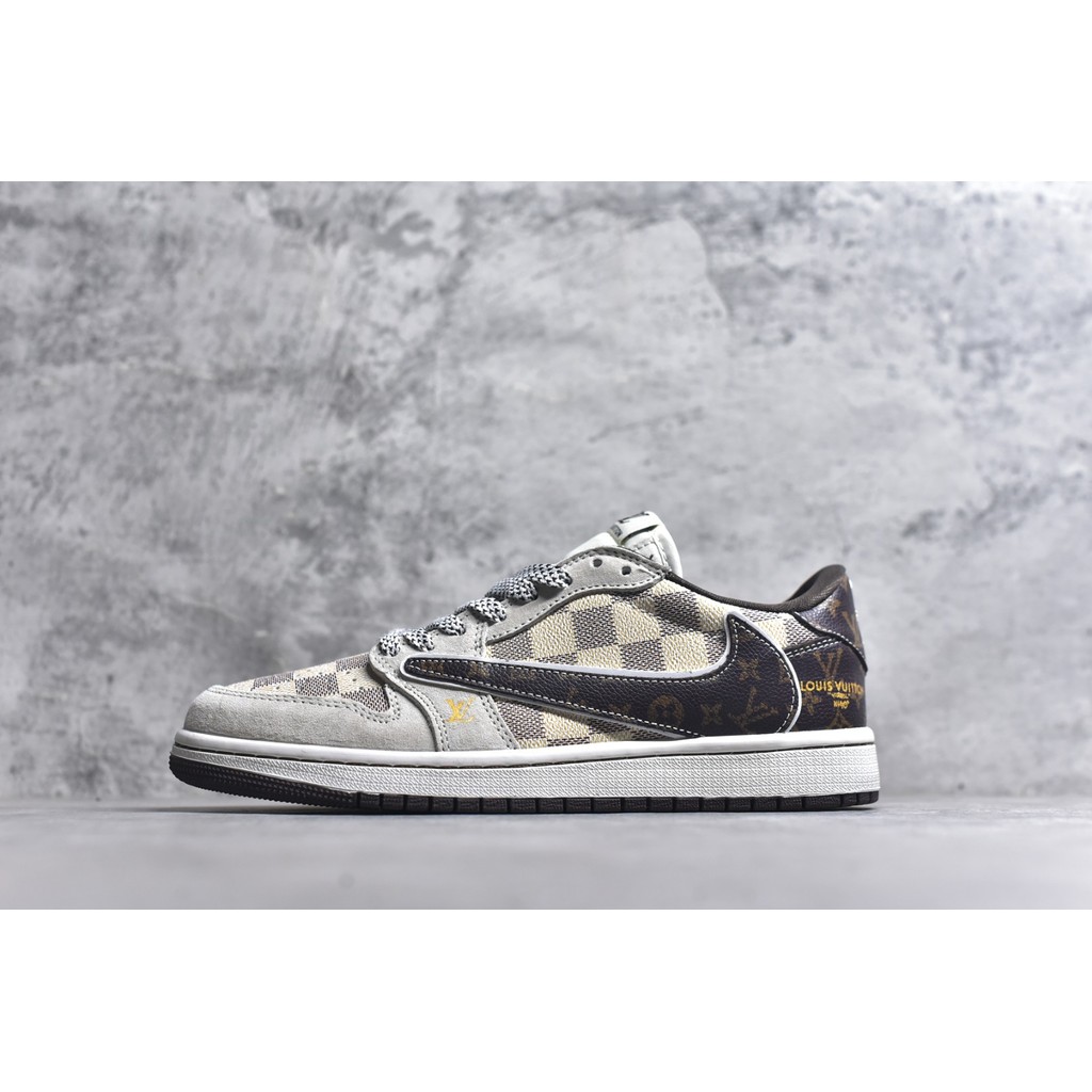 Nike AJ1 Low OG SP TS Fragment Kotak Coklat Putih Sepatu