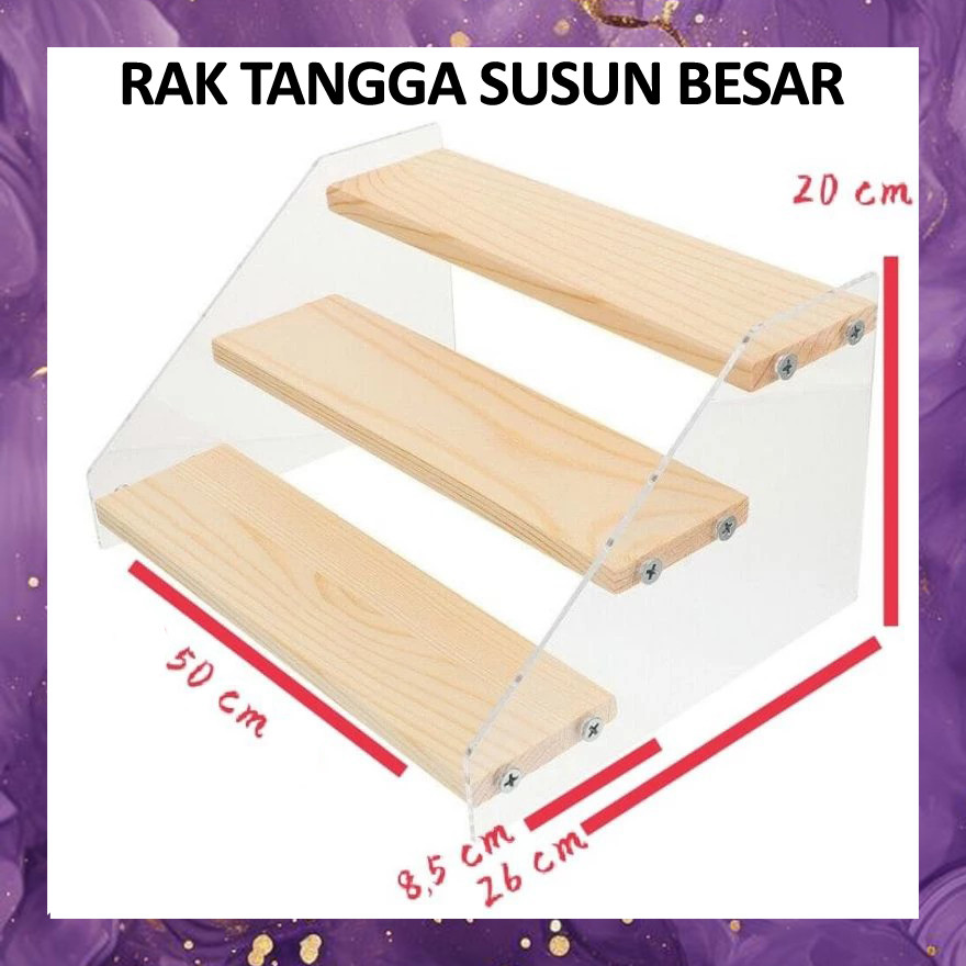 (SBA) Rak Kayu Akrilik TANGGA BESAR 3 TINGKAT Tatakan Tempat Bumbu Pajangan Display Kosmetik Parfum 