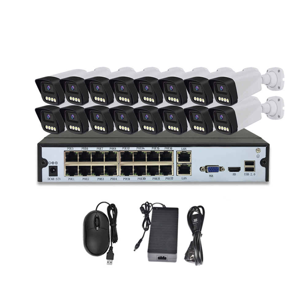 POE 16CH CCTV Security Kit 2K 4MP IP Camera 4K 8MP 16 Channels NVR Color Video Auo Human Detection C