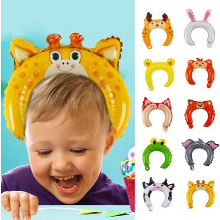 Bando Balon Karakter Kartun Anak / Topi Ulang Tahun Anak Pernik Pesta Ultah Balon Foil Animal
