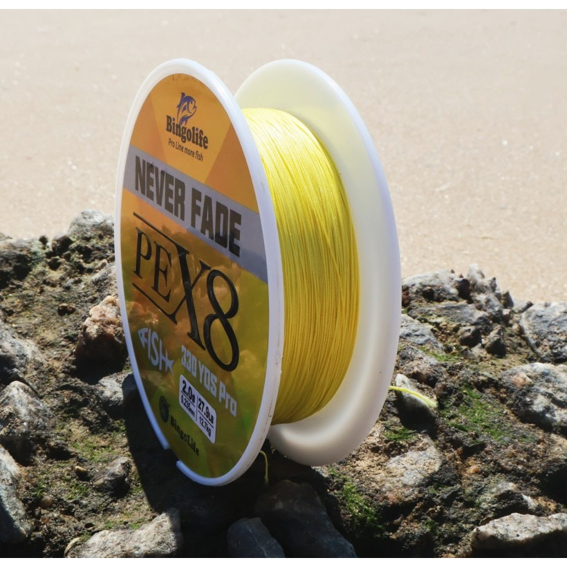 Bingolife Senar PE X8 Kuning Anti Luntur Permanen 300m Tahan Gesek Lembut Untuk Casting Jauh