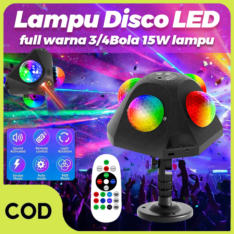 [COD] Lampu Disco Led Putar Full Warna 4 Bola/Lampu Panggung/Pencahayaan Ambient Bar/Lampu Laser