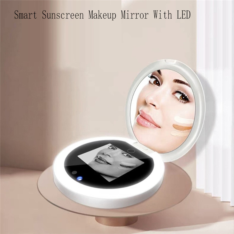 BSEVBPortable Beauty Makeup Mirror With LED Smart UV Sunscreen Test Detection Rechargeable Camera Mi