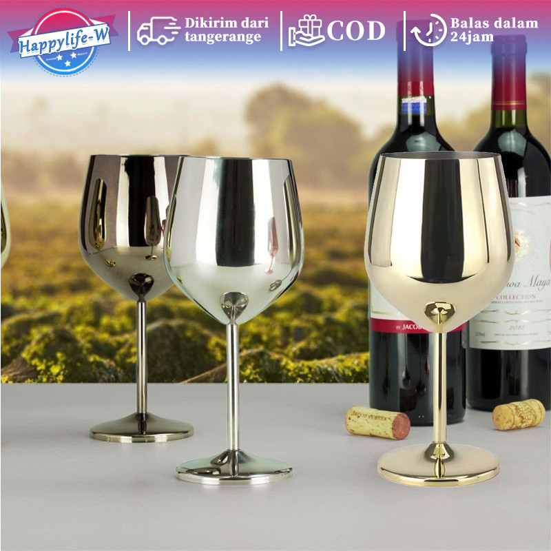 520ml Gelas Wine Champagne Flute Glass Stainless Steel Gelas Minum Wine  Tall Wine Glass