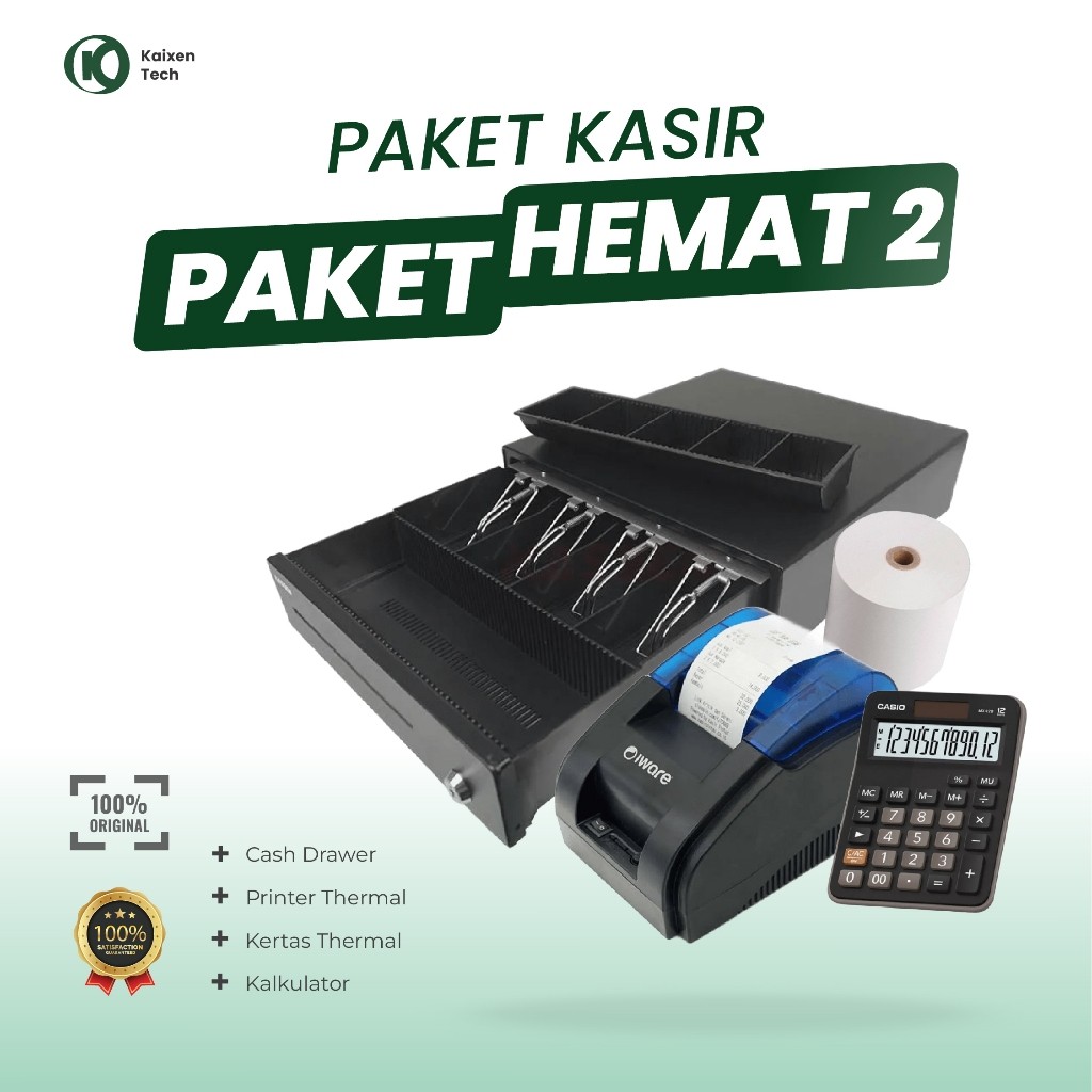 Paket Printer IWARE C58|BT Printer Kasir +Kertas Thermal +Cash Drawer +Kalkulator Casio MX12B origin