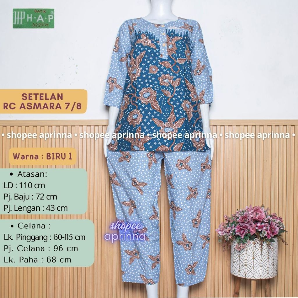 LOWESHOP  RC ASMARA Setelan HAP Bu Tejo Merk H.A.P Asli Original Setelan Celana Panjang Lengan 7/8 P
