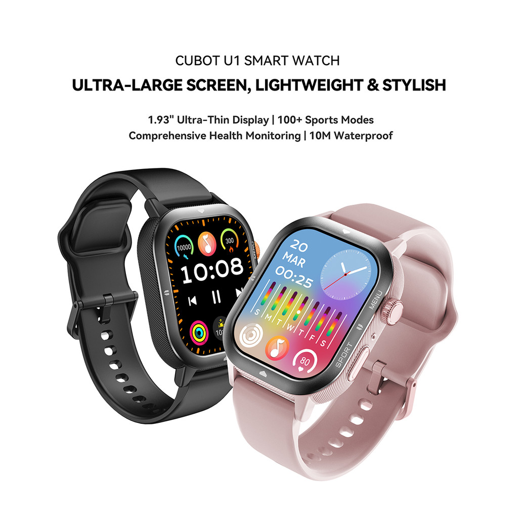 CUBOT Smartwatch U1, 1.93-inch Ultra-Thin Display,Heart Rate,Waterproof Sport Smart Watch for Men,Bl