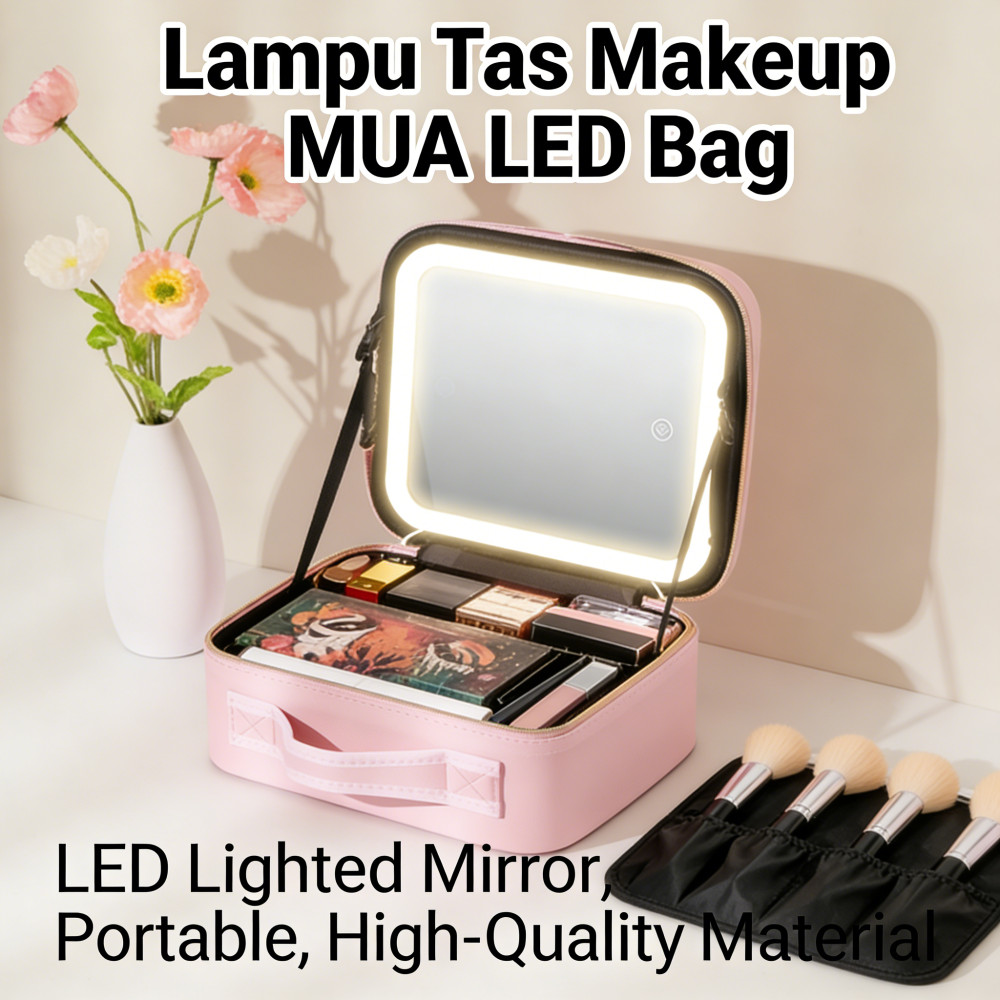 Lampu Tas Makeup MUA Bag LED / Beauty Case With Cermin Tas / Beauty Case LED Makeupartist / Case MUA
