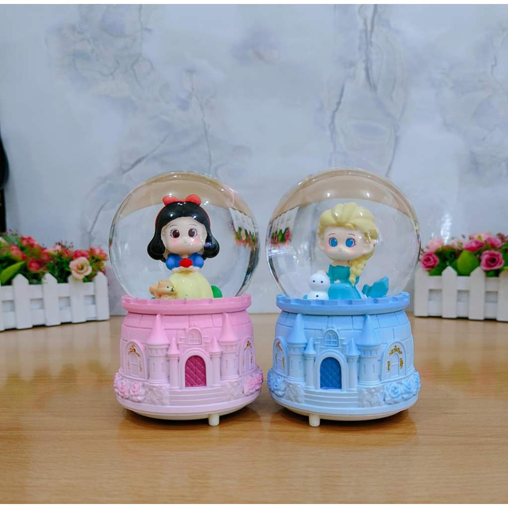 Snowball Pajangan Bola Musik Air Bola Musik Kaca Salju Size Medium (80) Snow White Elsa Frozen