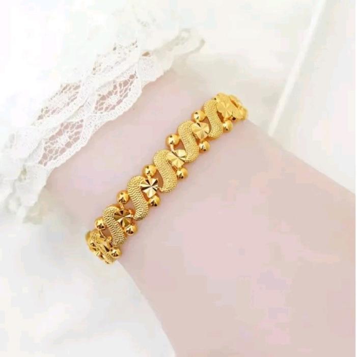 GELANG TANGAN TITANIUM WANITA HONG KONG GOLD TERBARU ANTI lUNTUR