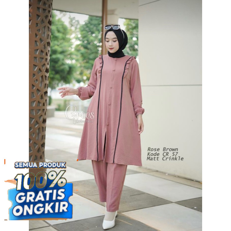 (COD)NEW SETELAN  TUNIK CRINKLE AIRFLOW WANITA TERBARU 2023||ONE SET CRINKEL AIRFLOW WANITA DEWASA T