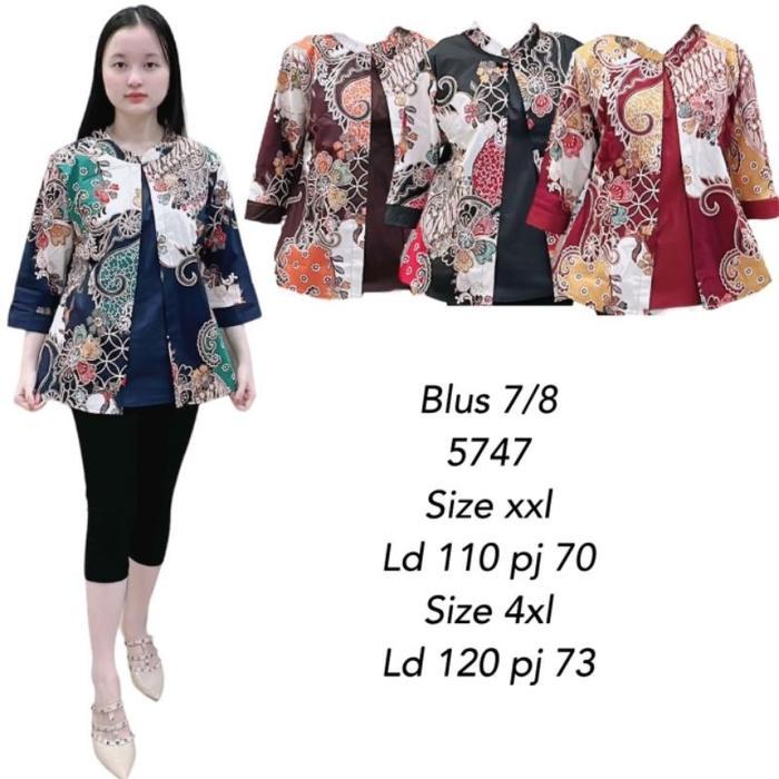 Blouse Batik Wanita 4XL Atasan Batik Jumbo LD 120-130 Cm AB-07 - 5257 Maroon XXL