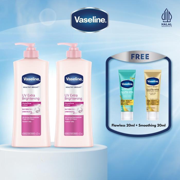 [FREE 2x Lotion 20ml] Vaseline UV Extra Brightening 400ml Twinpack