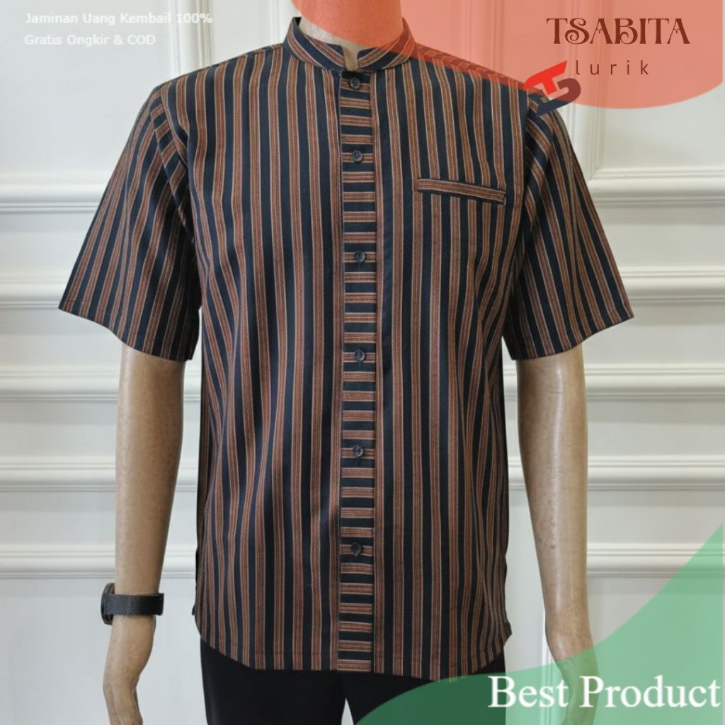 TSABITA - Kemeja Lurik Koko Pria Lengan Pendek Baju Lurik Adat Jawa Surjan Premium- pakaian pria lai
