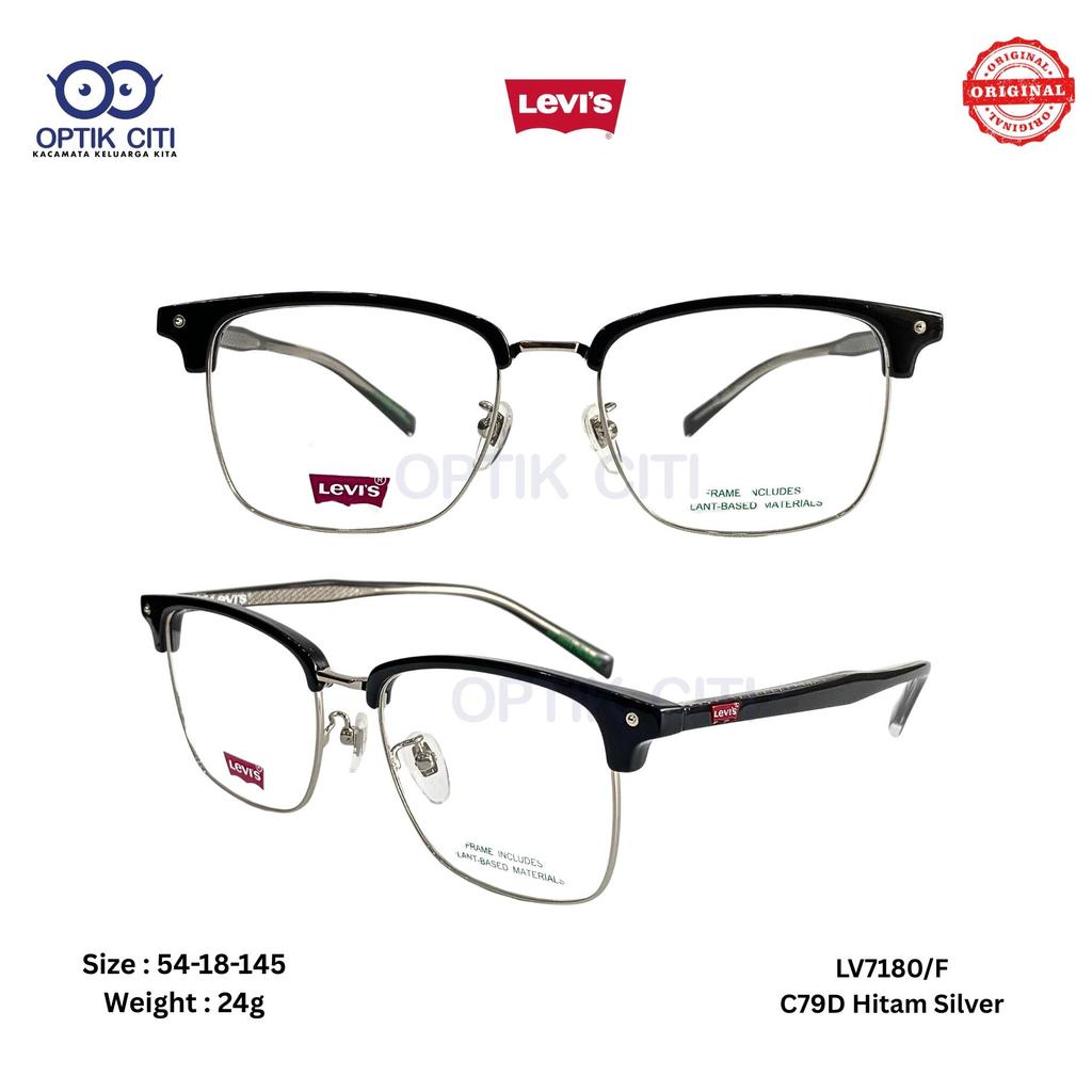 Frame Kacamata Kotak Pria Wanita Original Levis 7180 F - 79D - Hitam Silver