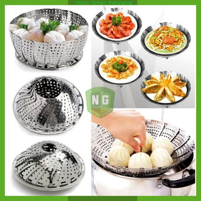 CHEFMAX TATAKAN KUKUSAN PANCI Stainless Steel Steamer Alat Panci Kukus Dimsum Lipat Besar Anti Karat