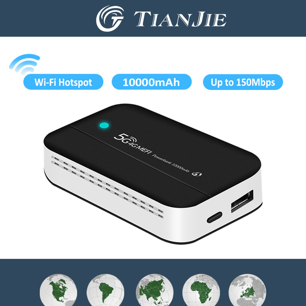 ​​TIANJIE PW100 4G LTE Mobile Wifi Hotspot Router with 10000mAh Power Bank,150Mbps High-Speed WiFi,P
