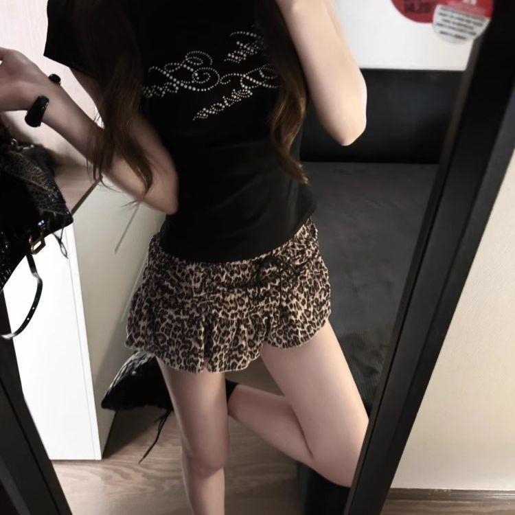 ChubChic COD Rok Pendek Wanita Leopard Ruffle A Line Low Waist Mini Skirt Sexy Slim Korean Street St