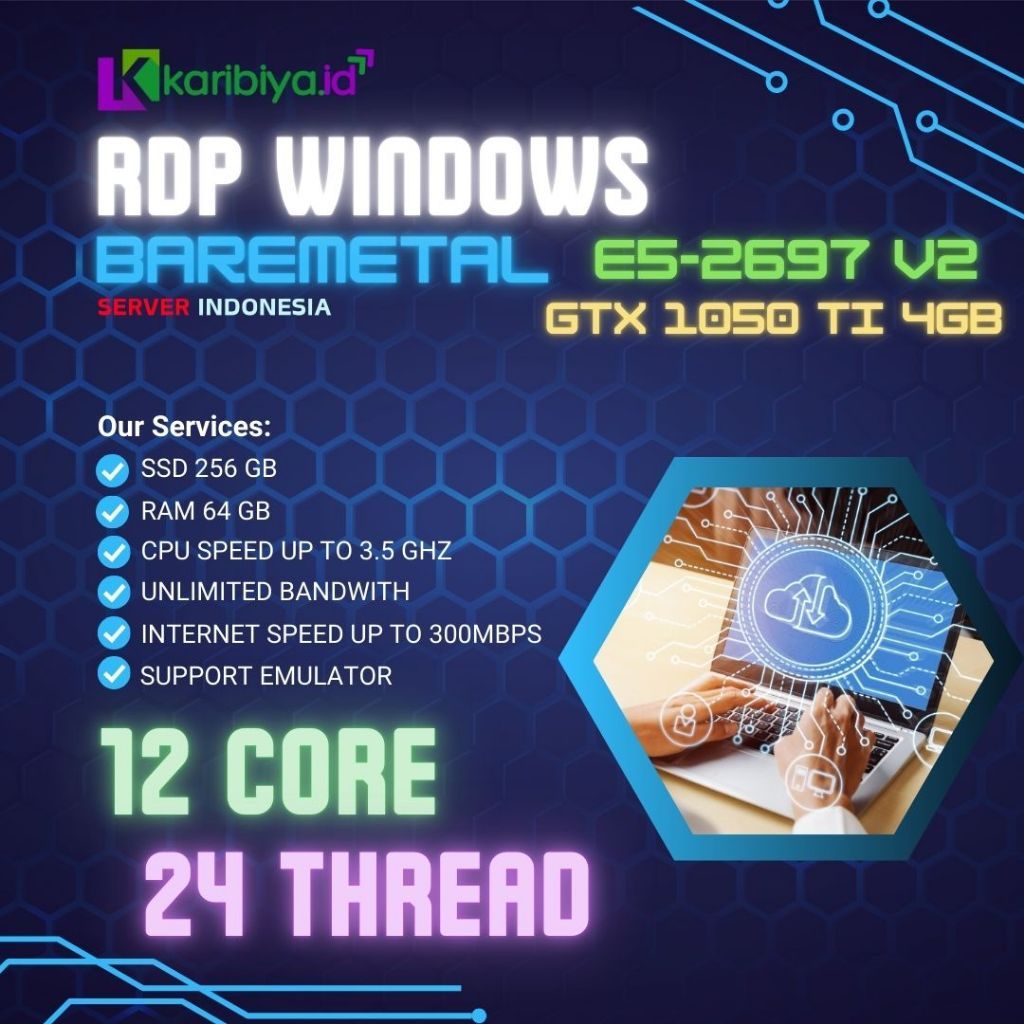 Bare Metal Server RDP Dedicated 12 Core 64GB RAM VGA GPU GTX 1050 TI  OBS Emulator Android Youtube V