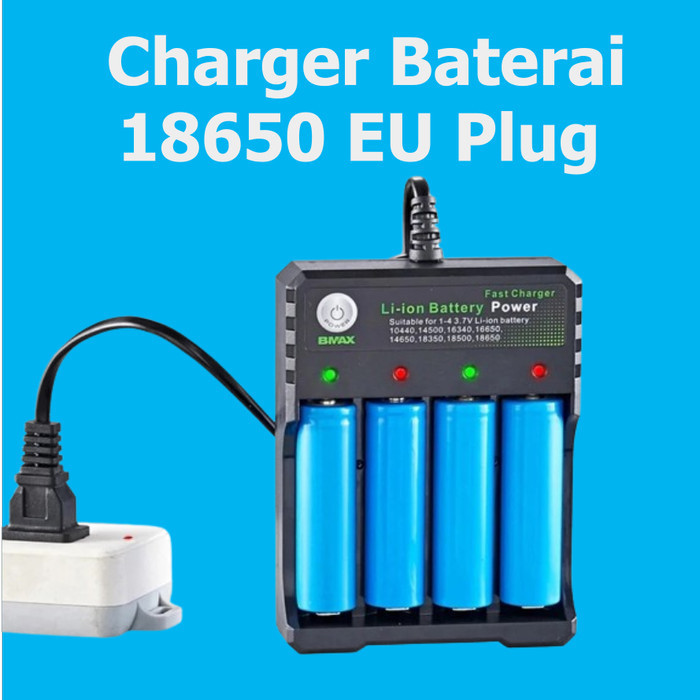 Charger Baterai 18650 4 Slot 4.2V 1200mA Li-Ion EU Plug 100-240V LED Indicator Merah Hijau Pengisi D