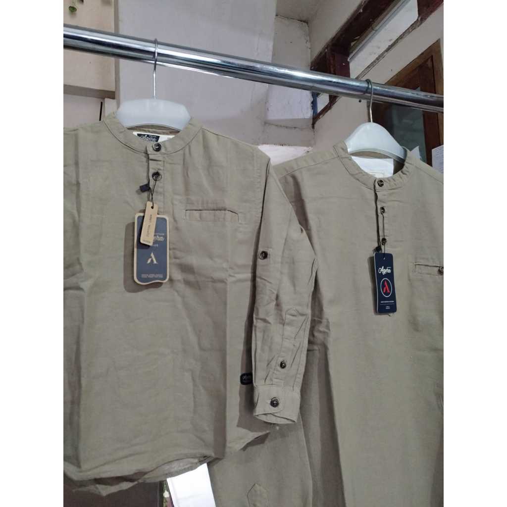 COUPLE AGERA ECRU baju kemeja koko pasangan ayah anak lengan pendek dan panjangpakaian pria lainnya