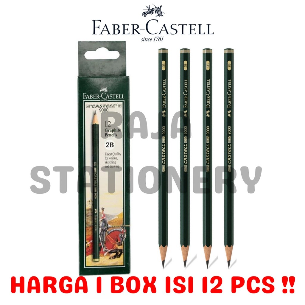FABER CASTELL 2B WOODEN PENCIL / PENSIL 2B FABER CASTELL 9000 KAYU UJIAN KOMPUTER ORI LUSIN [12PCS]