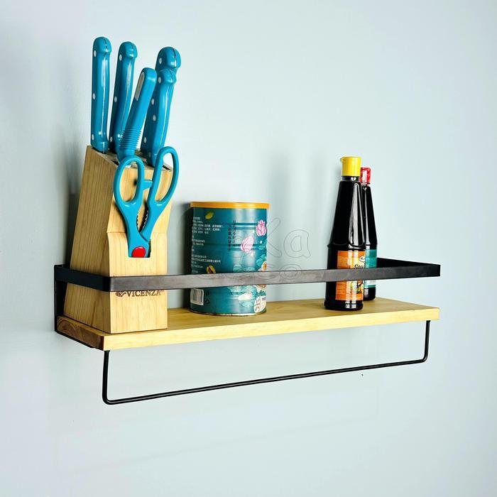 Rak dinding dapur wastafel industrial minimalis Besi kayu jati belanda lebar 15cm lemari tempat bumb