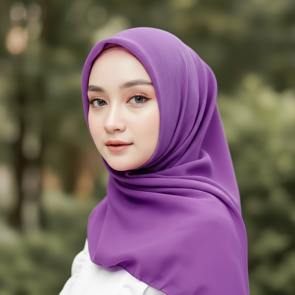 Jilbab Segi Empat Bella Square Polos Premium Warna Ungu Violet