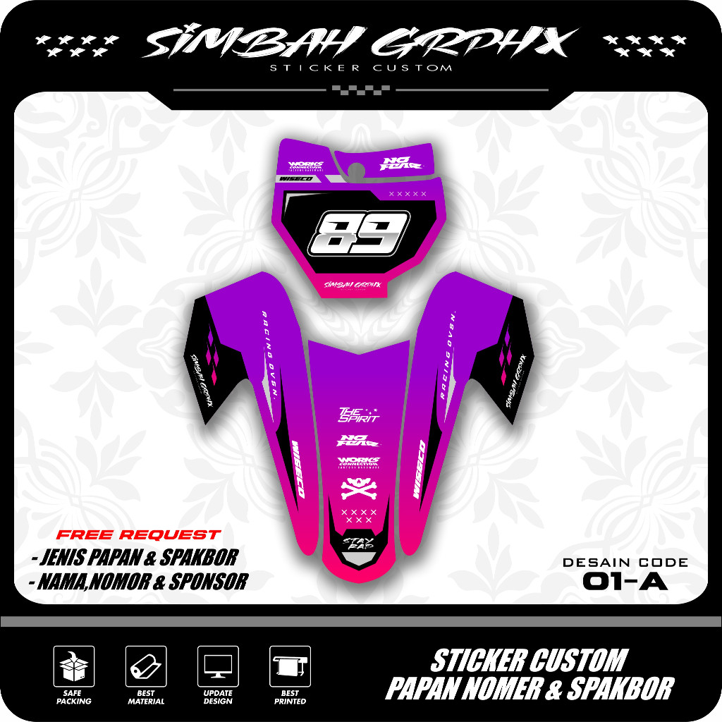 Stiker Decal Papan Nomer Start Dan Spakbor Depan Motor Bebek Trail Supermoto RBT