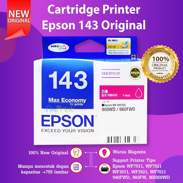 143 T143 Epson Cartridge Tinta Original Printer WF-7511 WF7011 WF-3521 WF7511 WF3521 ME-900WD 960FWD