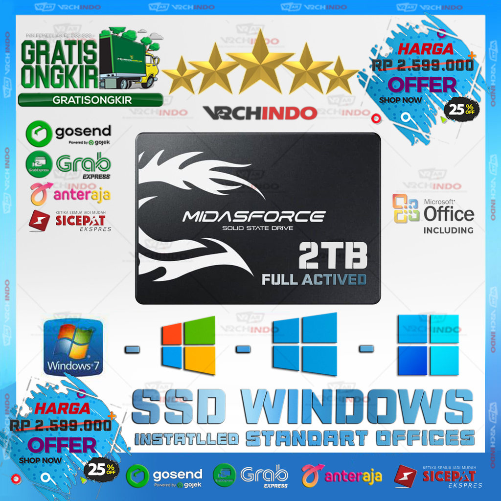 SSD SATA Windows 10 Pro / Windows 11 Pro Full Install + Office - Plug and Play Siap Pakai 