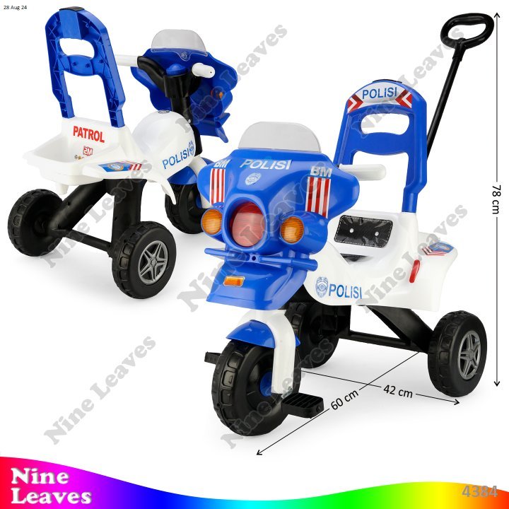 Tunggangan Tricycle Sepeda Motor Polisi Mainan Anak Dorongan Mobil