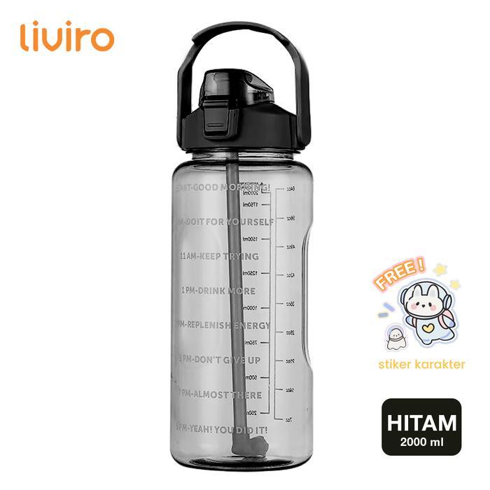 LIVIRO Botol Minum Besar 2 Liter Botol Air Bening Olahraga Gym Jumbo 2000 ml Sedotan Silikon BPA Fre