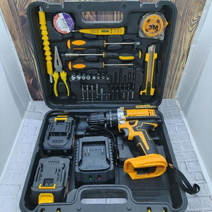 BOR CORDLESS JLD 36V BATERAI IMPACT DRILL TOOL KIT AKSESORIS LENGKAP - JLD 48V toolkit super lengkap